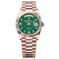 Réplique Montre Rolex Day-Date en or rose et aventurine verte sertie de diamants avec cadran romain pour femme M128235-0068