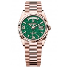 Réplique Montre Rolex Day-Date en or rose et aventurine verte sertie de diamants avec cadran romain pour femme M128235-0068