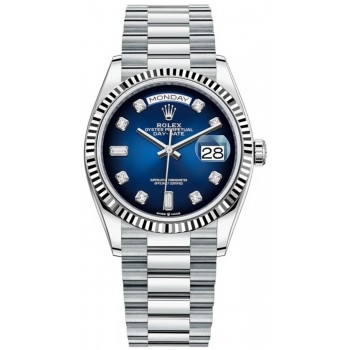 Réplique Montre Rolex Day-Date Platinum Blue Ombre Diamond Dial pour femme M128236-0005