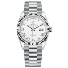 Réplique Montre Rolex Day-Date platine pour femme avec cadran blanc M128236-0007