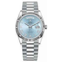 Réplique Montre Rolex Day-Date Platinum avec cadran bleu glacier pour femme M128236-0008