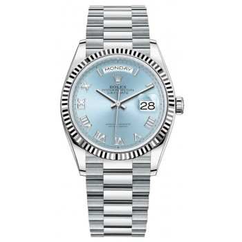 Réplique Montre Rolex Day-Date Platinum avec cadran bleu glacier pour femme M128236-0008