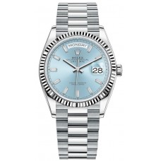 Réplique Montre Rolex Day-Date Platinum avec cadran diamant bleu glace pour femme M128236-0009