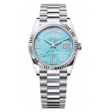 Réplique Montre Rolex Day-Date platine turquoise sertie de diamants pour femme avec cadran romain M128236-0011