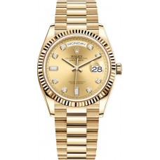 Réplique Montre Rolex Day-Date en or jaune avec cadran diamant et champagne pour femme M128238-0008