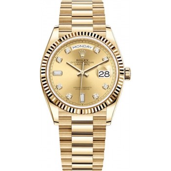 Réplique Montre Rolex Day-Date en or jaune avec cadran diamant et champagne pour femme M128238-0008