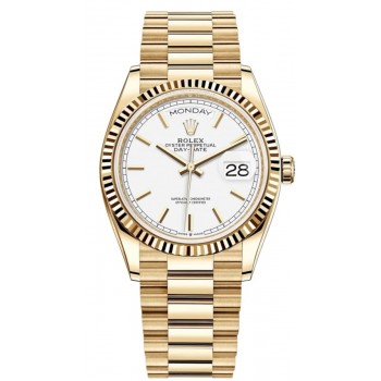 Réplique Montre unisexe Rolex Day-Date en or jaune et cadran blanc M128238-0081