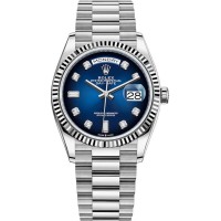 Réplique Montre pour femme Rolex Day-Date en or blanc et bleu ombré avec cadran diamant M128239-0023