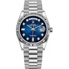 Réplique Montre pour femme Rolex Day-Date en or blanc et bleu ombré avec cadran diamant M128239-0023