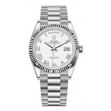 Réplique Montre Rolex Day-Date en or blanc et cadran romain blanc pour femme M128239-0038