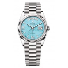 Réplique Montre Rolex Day-Date en or blanc et turquoise sertie de diamants pour femme avec cadran romain M128239-0044