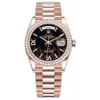 Réplique Montre pour femme Rolex Day-Date en or rose Eisenkiesel avec cadran serti de diamants et lunette en diamant M128345RBR-0044