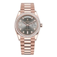 Réplique Montre Rolex Day-Date en or rose avec cadran en diamant et lunette en diamant pour femme M128345RBR-0052