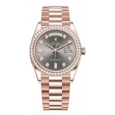 Réplique Montre Rolex Day-Date en or rose avec cadran en diamant et lunette en diamant pour femme M128345RBR-0052