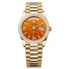 Réplique Montre Rolex Day-Date en or jaune cornaline sertie de diamants romains pour femme M128348RBR-0049