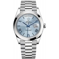 Réplique Montre Rolex Day-Date 40 pour homme en platine avec cadran bleu glace M228206-0001