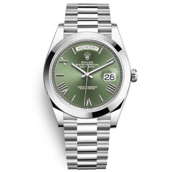 Réplique Montre Rolex Day-Date 40 pour homme en platine avec cadran vert M228206-0027