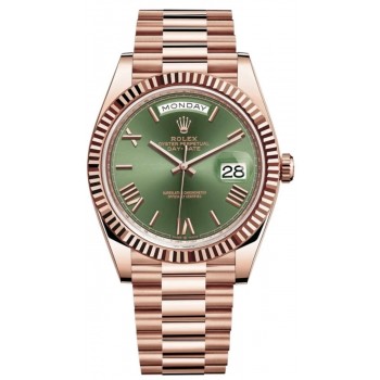 Réplique Montre pour homme Rolex Day-Date 40 en or Everose 18 carats avec cadran vert olive 60e anniversaire M228235-0025