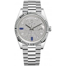 Réplique Montre pour homme Rolex Day-Date 40 en platine avec cadran pavé de diamants et saphirs M228236-0009