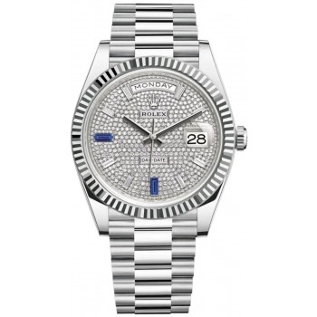 Réplique Montre pour homme Rolex Day-Date 40 en platine avec cadran pavé de diamants et saphirs M228236-0009