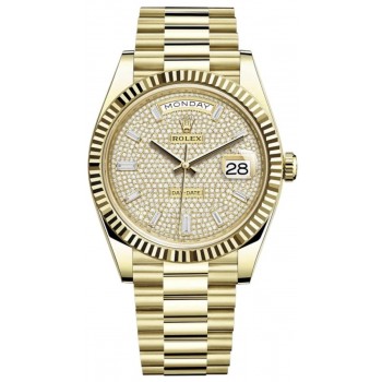 Réplique Montre pour homme Rolex Day-Date 40 en or jaune 18 carats avec cadran pavé de diamants M228238-0054