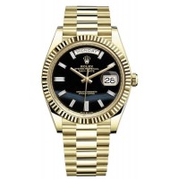 Réplique Montre pour homme Rolex Day-Date 40 en or jaune 18 carats avec cadran en onyx et diamant M228238-0059