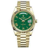 Réplique Montre Rolex Day-Date 40 en or jaune 18 carats avec cadran romain vert pour homme M228238-0061