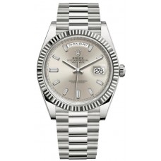 Réplique Montre pour homme Rolex Day-Date 40 en or blanc 18 carats et cadran diamant argenté M228239-0003