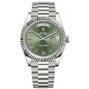 Réplique Montre pour homme Rolex Day-Date 40 en or blanc 18 carats avec cadran vert olive M228239-0033