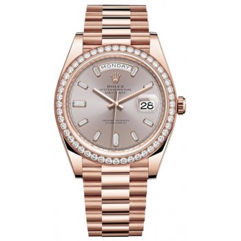 Réplique Rolex Day-Date 40 Montre pour homme en or Everose 18 carats avec cadran diamant Sundust et lunette en diamant M228345RBR-0007