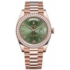 Réplique Montre pour homme Rolex Day-Date 40 en or Everose 18 carats avec cadran vert olive M228345RBR-0011