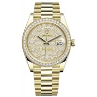 Réplique Rolex Day-Date 40 Montre pour homme en or jaune 18 carats avec cadran pavé de diamants et lunette en diamant M228348RBR-0037