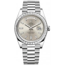 Réplique Montre pour homme Rolex Day-Date 40 avec cadran en diamant et lunette en argent platine M228396TBR-0011