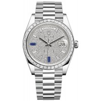 Réplique Rolex Day-Date 40 Cadran pavé de diamants en platine avec lunette en diamant saphirs Montre pour homme M228396TBR-0021