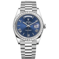 Réplique Montre pour homme Rolex Day-Date 40 avec cadran bleu platine et lunette en diamant M228396TBR-0026