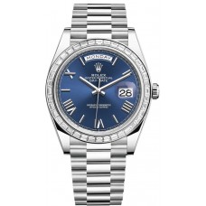 Réplique Montre pour homme Rolex Day-Date 40 avec cadran bleu platine et lunette en diamant M228396TBR-0026