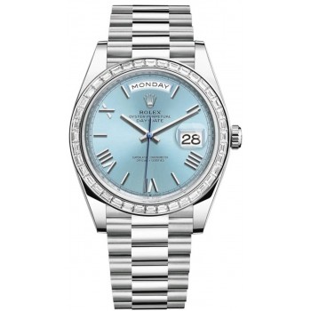 Réplique Montre pour homme Rolex Day-Date 40 avec cadran en ardoise platine et lunette en diamant M228396TBR-0030