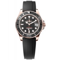 Réplique Montre Rolex Yacht-Master 37 avec cadran noir et or rose 18 carats pour homme Oysterflex m268655-0017