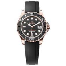 Réplique Montre Rolex Yacht-Master 37 avec cadran noir et or rose 18 carats pour homme Oysterflex m268655-0017