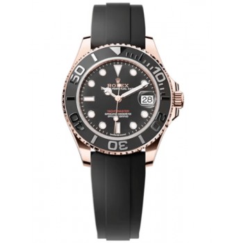 Réplique Montre Rolex Yacht-Master 37 avec cadran noir et or rose 18 carats pour homme Oysterflex m268655-0017