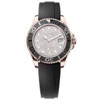 Réplique Montre Oysterflex pour homme en or rose 18 carats avec cadran pavé de diamants Rolex Yacht-Master 37 M268655-0019