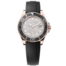 Réplique Montre Oysterflex pour homme en or rose 18 carats avec cadran pavé de diamants Rolex Yacht-Master 37 M268655-0019