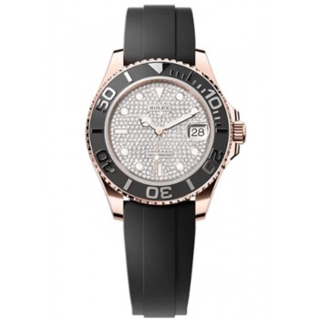 Réplique Montre Oysterflex pour homme en or rose 18 carats avec cadran pavé de diamants Rolex Yacht-Master 37 M268655-0019