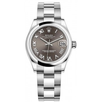 Réplique Montre pour femme Rolex Datejust 31 en acier inoxydable avec cadran romain gris foncé M278240-0015