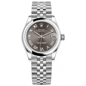 Réplique Montre pour femme Rolex Datejust 31 en acier inoxydable avec cadran romain gris foncé M278240-0016