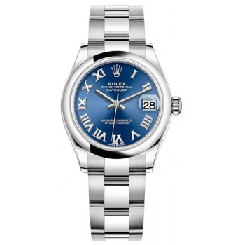 Réplique Montre pour femme Rolex Datejust 31 en acier inoxydable avec cadran romain bleu M278240-0017