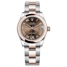 Réplique Montre pour femme Rolex Datejust 31 en acier et or Everose 18 carats avec pavé de chocolat et cadran romain M278241-0003