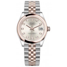 Réplique Montre pour femme Rolex Datejust 31 en acier et or Everose 18 carats avec cadran diamant et argent M278241-0016