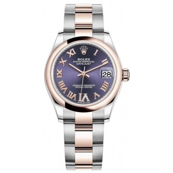 Réplique Montre pour femme Rolex Datejust 31 en acier et or Everose 18 carats aubergine pavé avec cadran romain M278241-0019