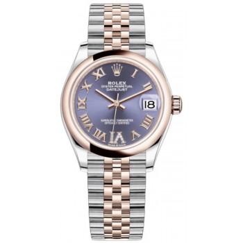 Réplique Montre pour femme Rolex Datejust 31 en acier et or Everose 18 carats pavé d'aubergine avec cadran romain M278241-0020